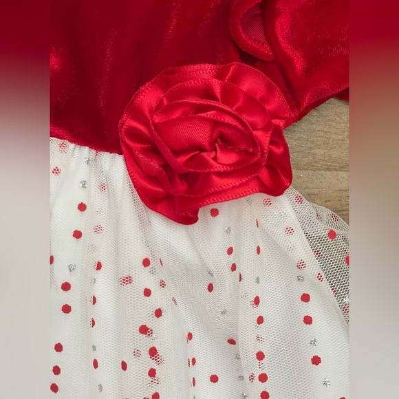 Mia & Mimi Target 3-6m Baby Girl Red Velvet long Sleeve White Skirt Dress - Picture 2 of 16